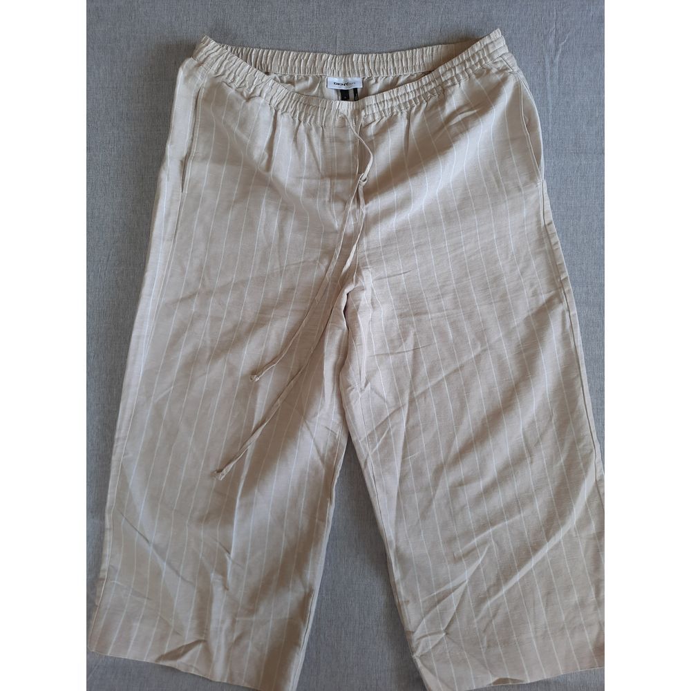DKNY Women's Extra Large Linen Blend Beige Stripes Drawstrings Capri‎ Pants